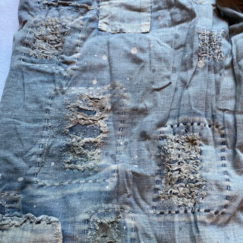 Magnolia Pearl Light Blue Patchwork Embroidered Denim Overalls Benjamins - Picture 14 of 16